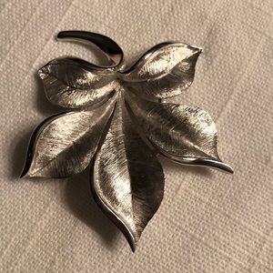 Trifari silver antique leaf brooch